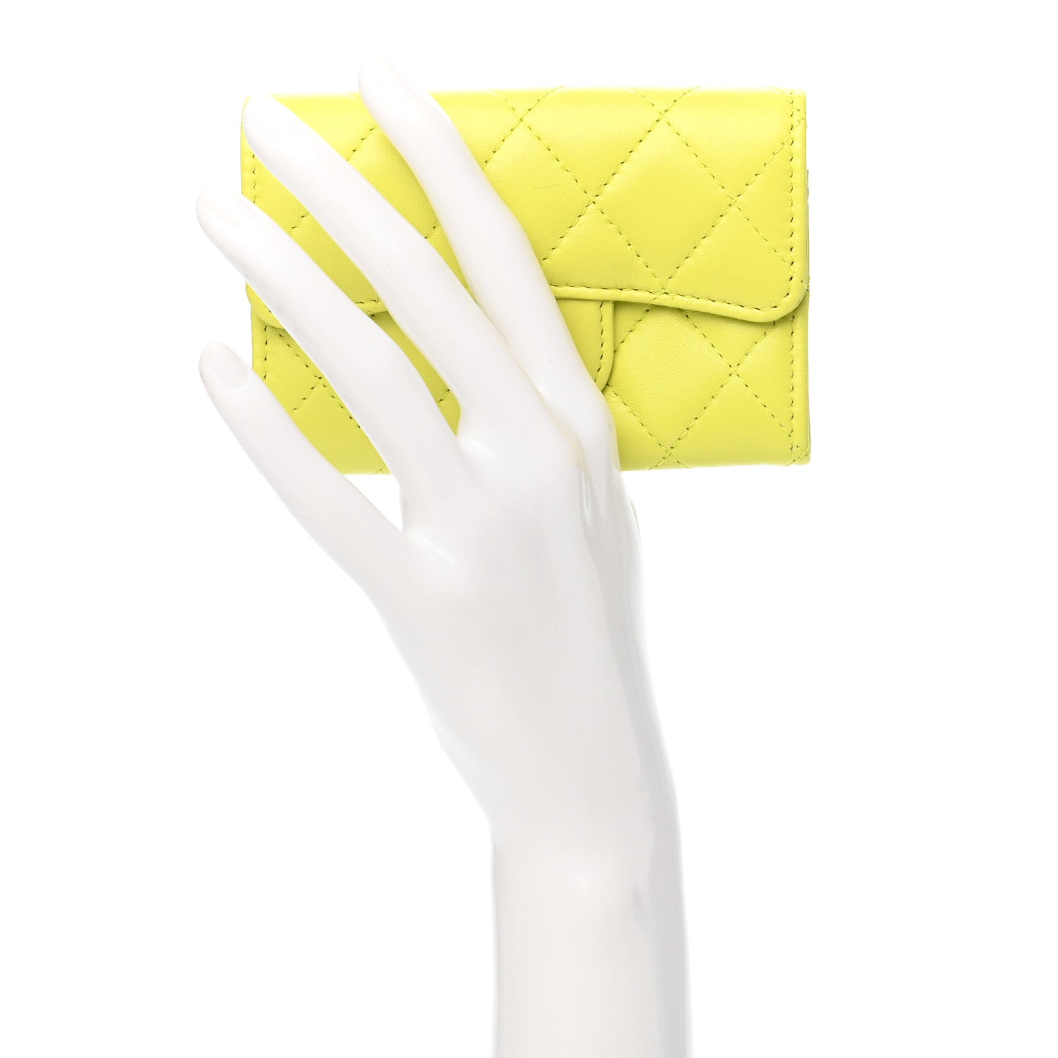 Chanel Lambskin Quilted Flap Card Holder Wallet Yellow 2 of 9