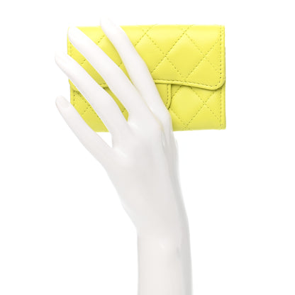 Chanel Lambskin Quilted Flap Card Holder Wallet Yellow 2 of 9