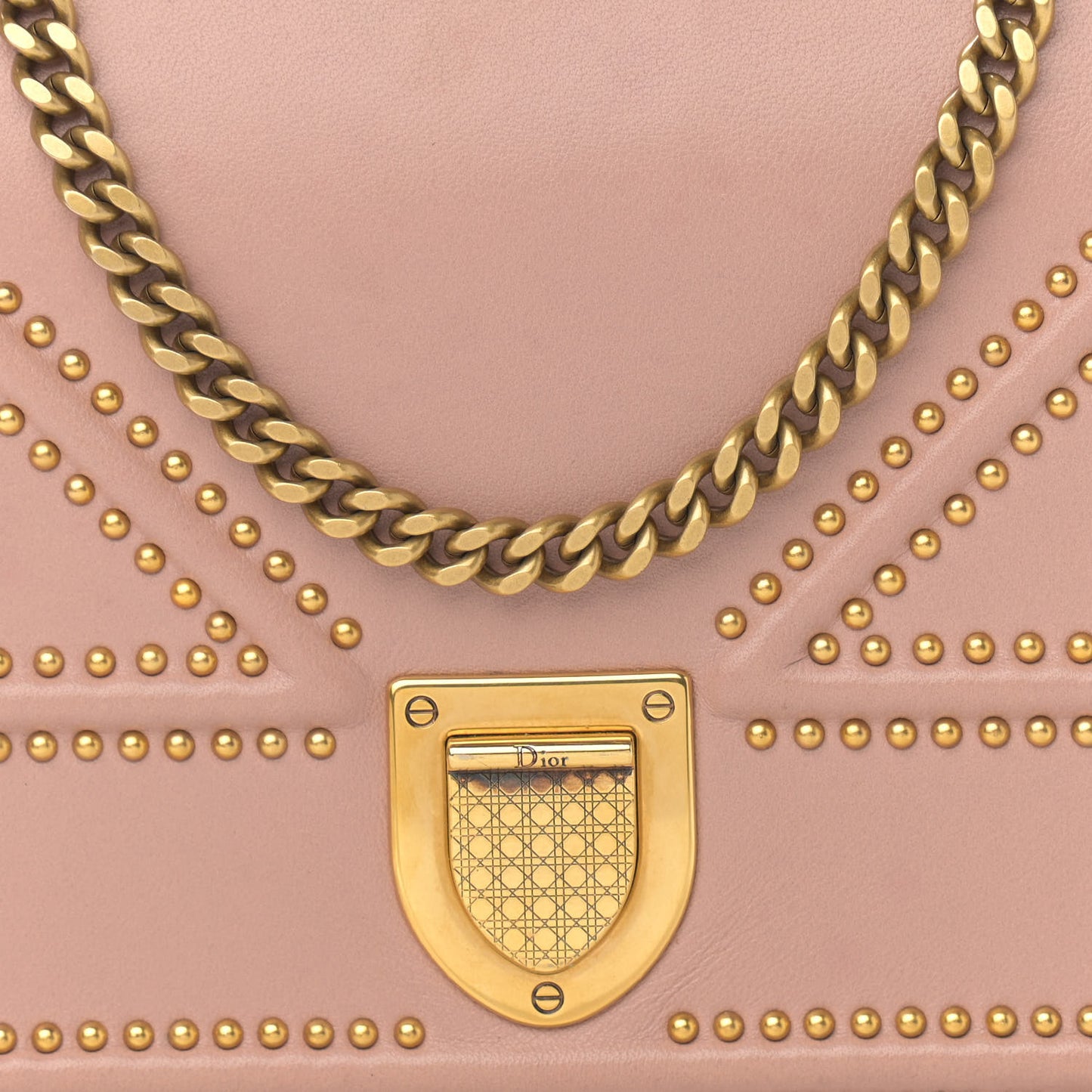 Calfskin Studded Diorama Wallet on Chain Pouch Nude
