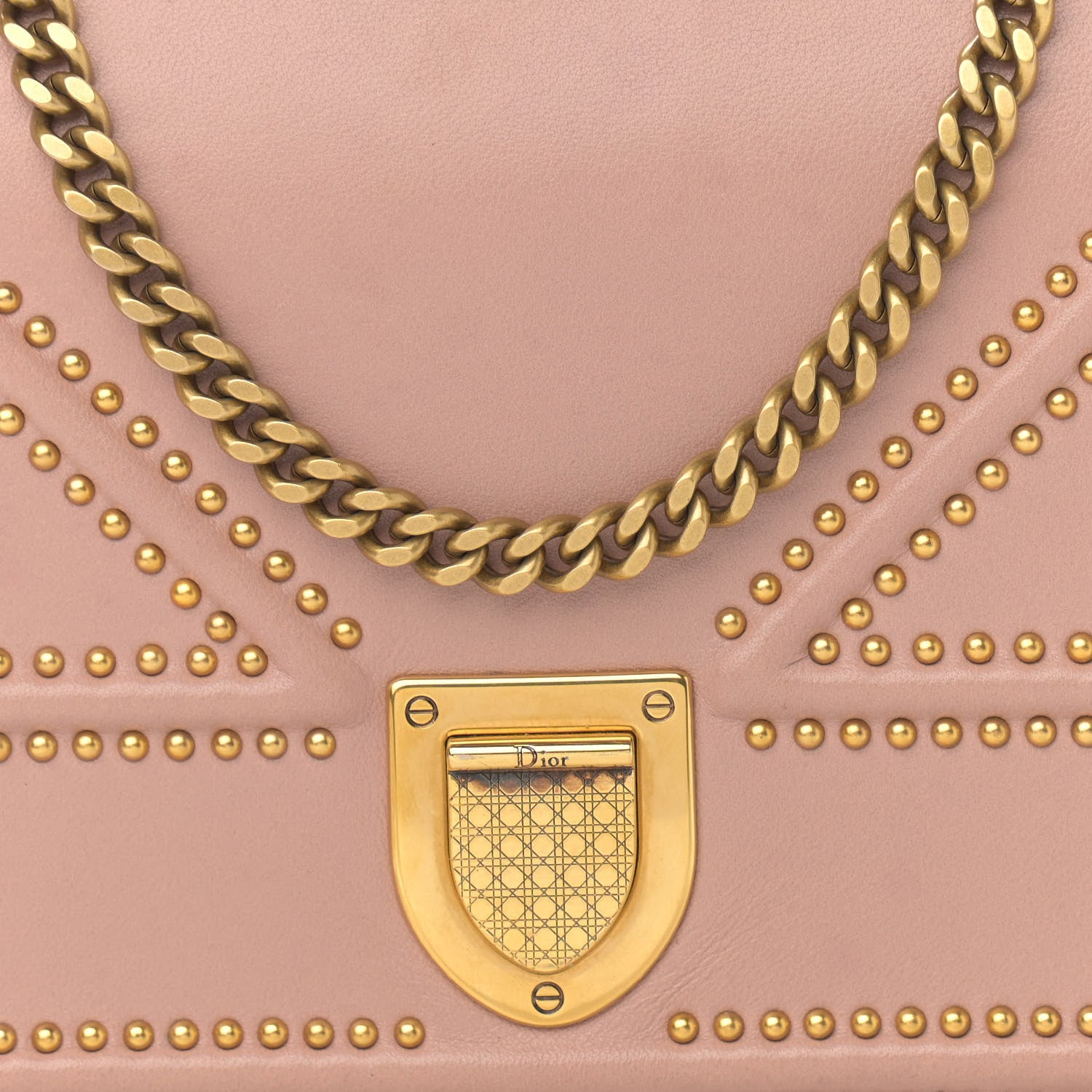 Christian Dior Calfskin Studded Diorama Wallet on Chain Pouch Nude 7 of 13