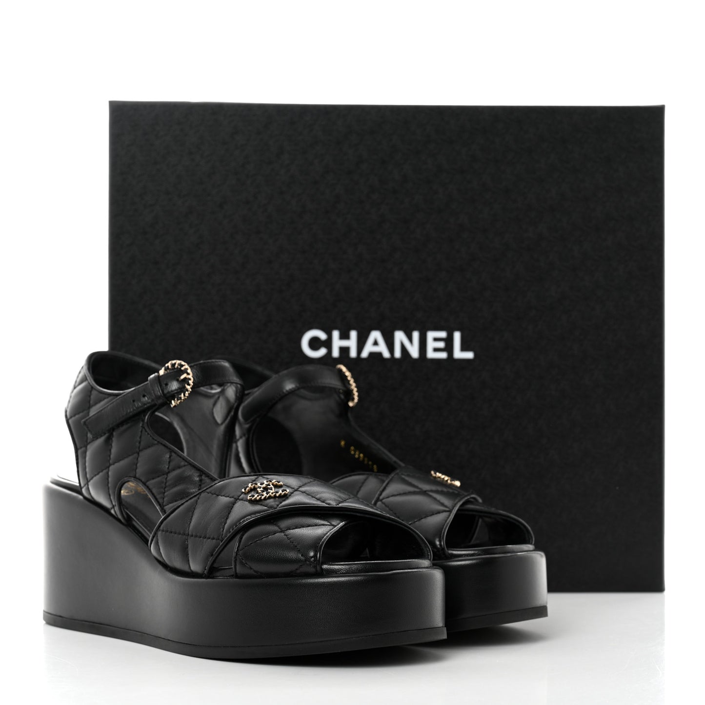 Lambskin Quilted CC Platform Sandals 37.5 Black