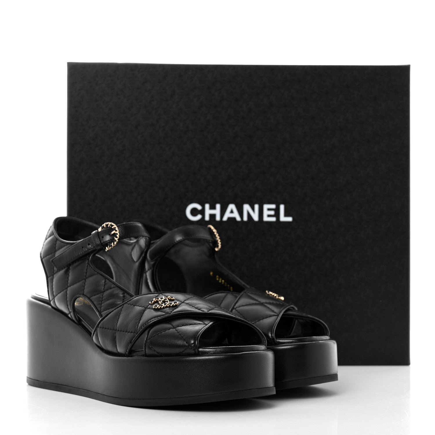 Chanel Lambskin Quilted CC Platform Sandals 37.5 Black 10 of 10