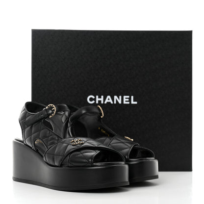 Chanel Lambskin Quilted CC Platform Sandals 37.5 Black 10 of 10