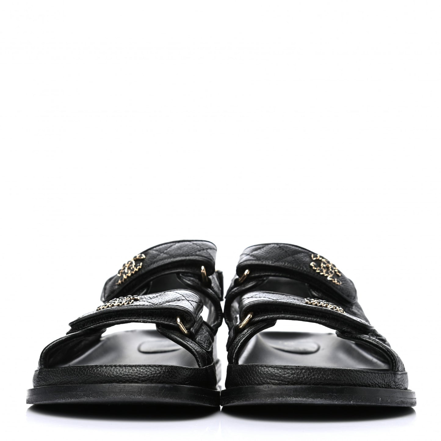 Grained Calfskin Velcro Dad Sandals 38.5 Black