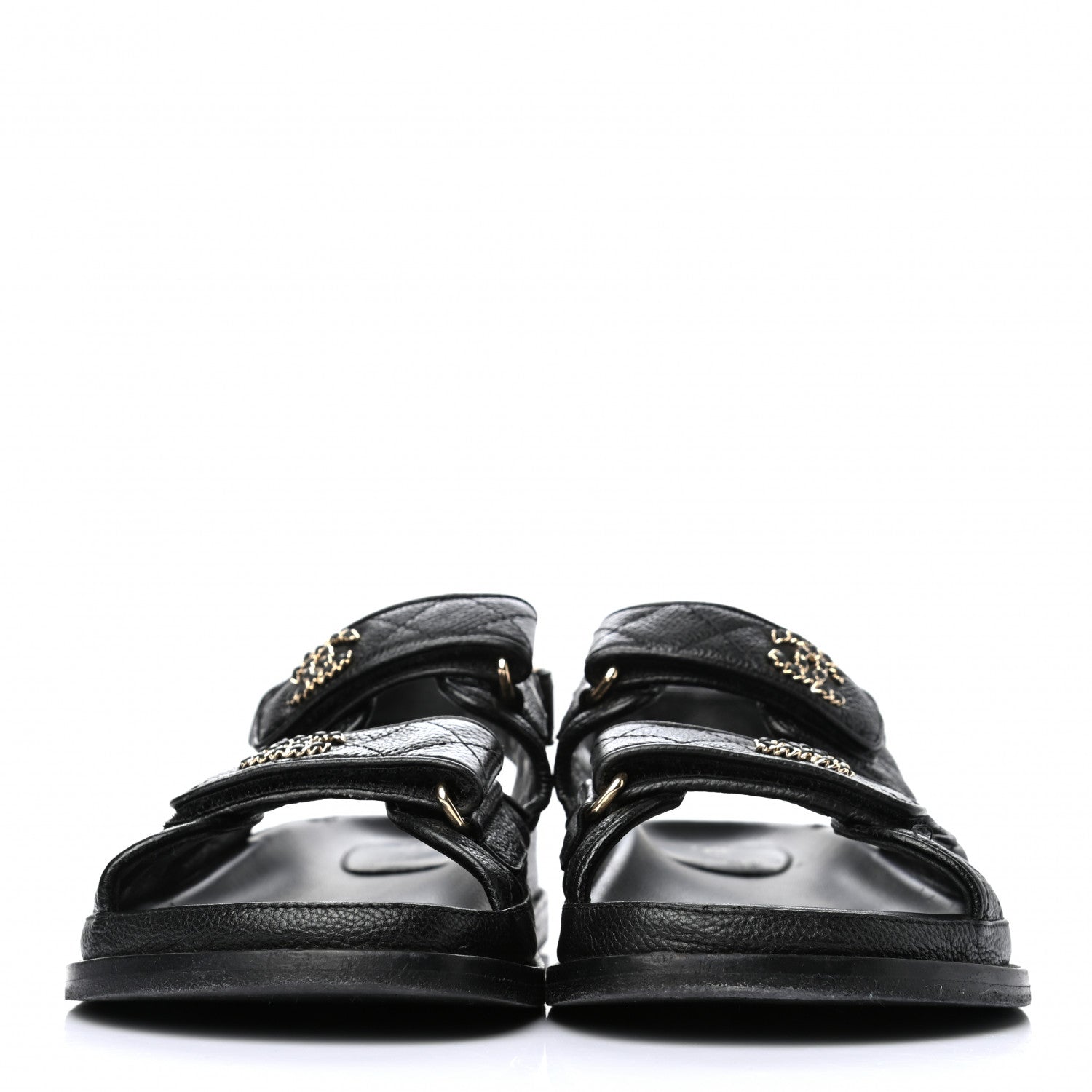 Chanel Grained Calfskin Velcro Dad Sandals 38.5 Black 2 of 9