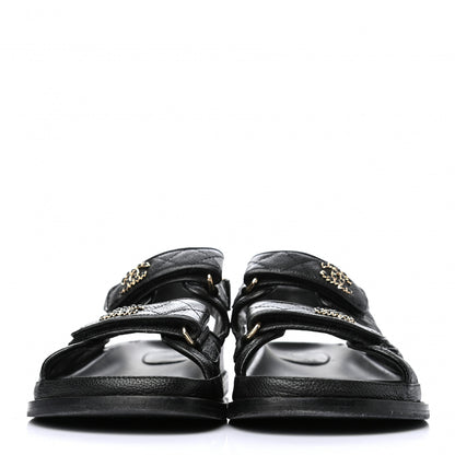 Chanel Grained Calfskin Velcro Dad Sandals 38.5 Black 2 of 9