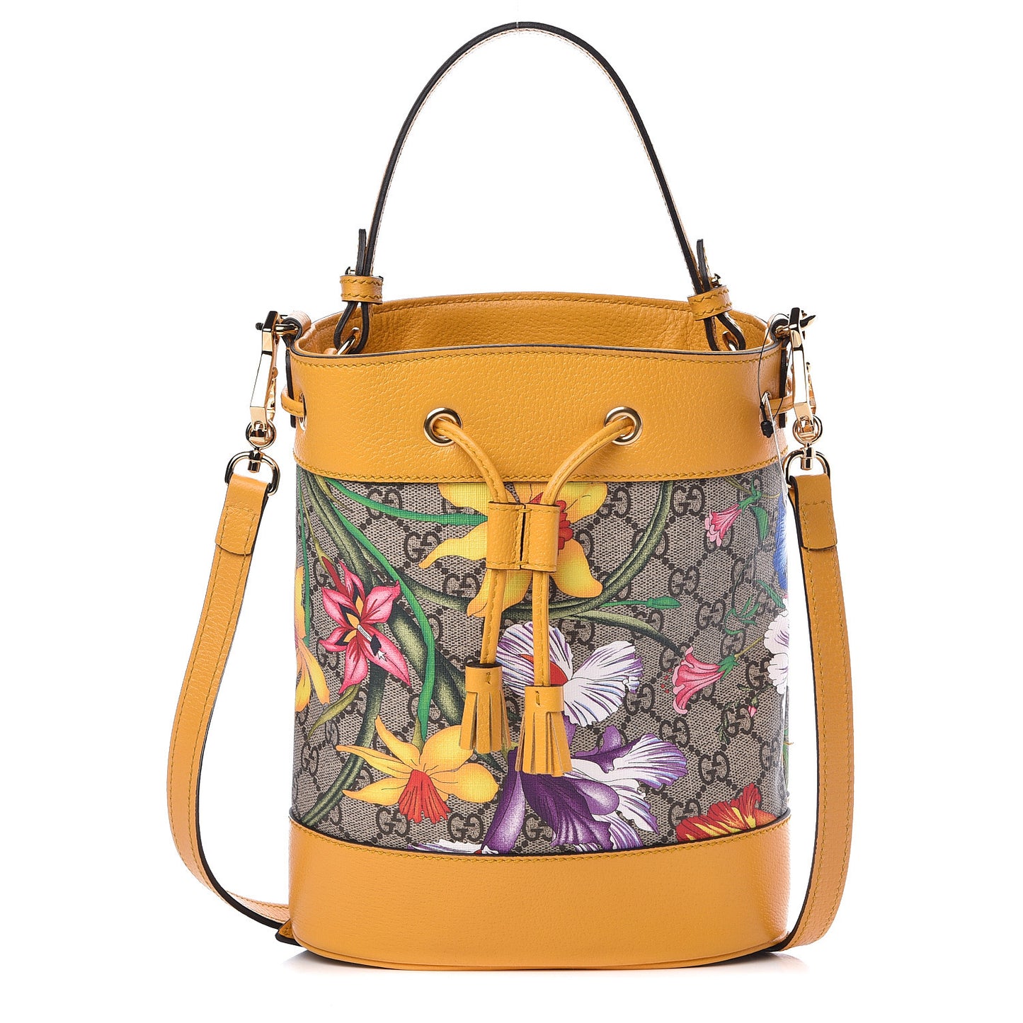 GG Supreme Monogram Flora Small Ophidia Bucket Bag Beige Multicolor Crop