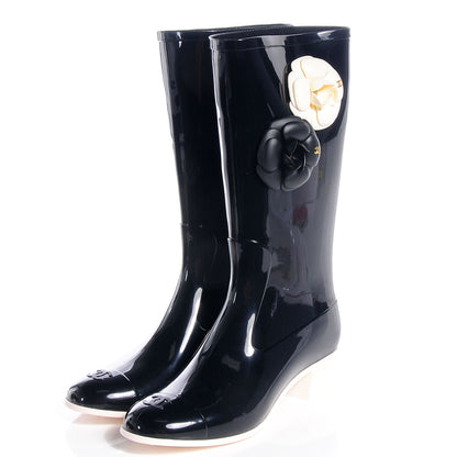 Chanel Rubber Camellia Rain Boots 40 Black 3 of 7