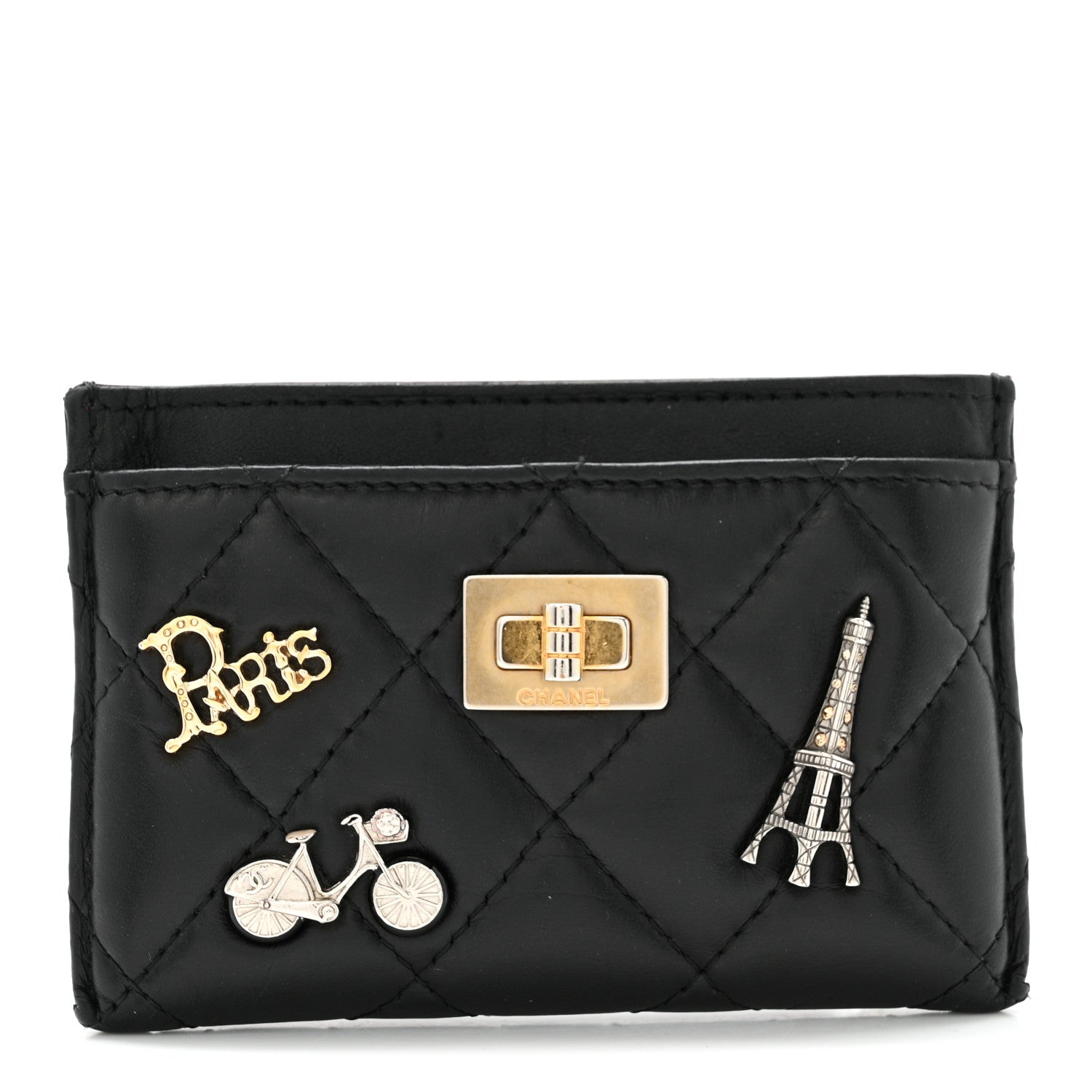 Chanel Aged Calfskin Quilted Lucky Charms Reissue Card Holder Black 1 of 10