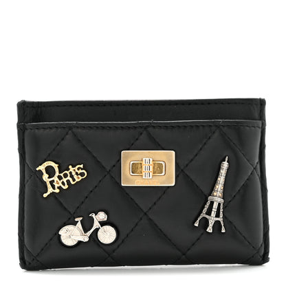Chanel Aged Calfskin Quilted Lucky Charms Reissue Card Holder Black 1 of 10