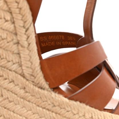 Saint Laurent Calfskin 85 Platform Espadrille Wedge Sandals 38.5 Brown 8 of 9