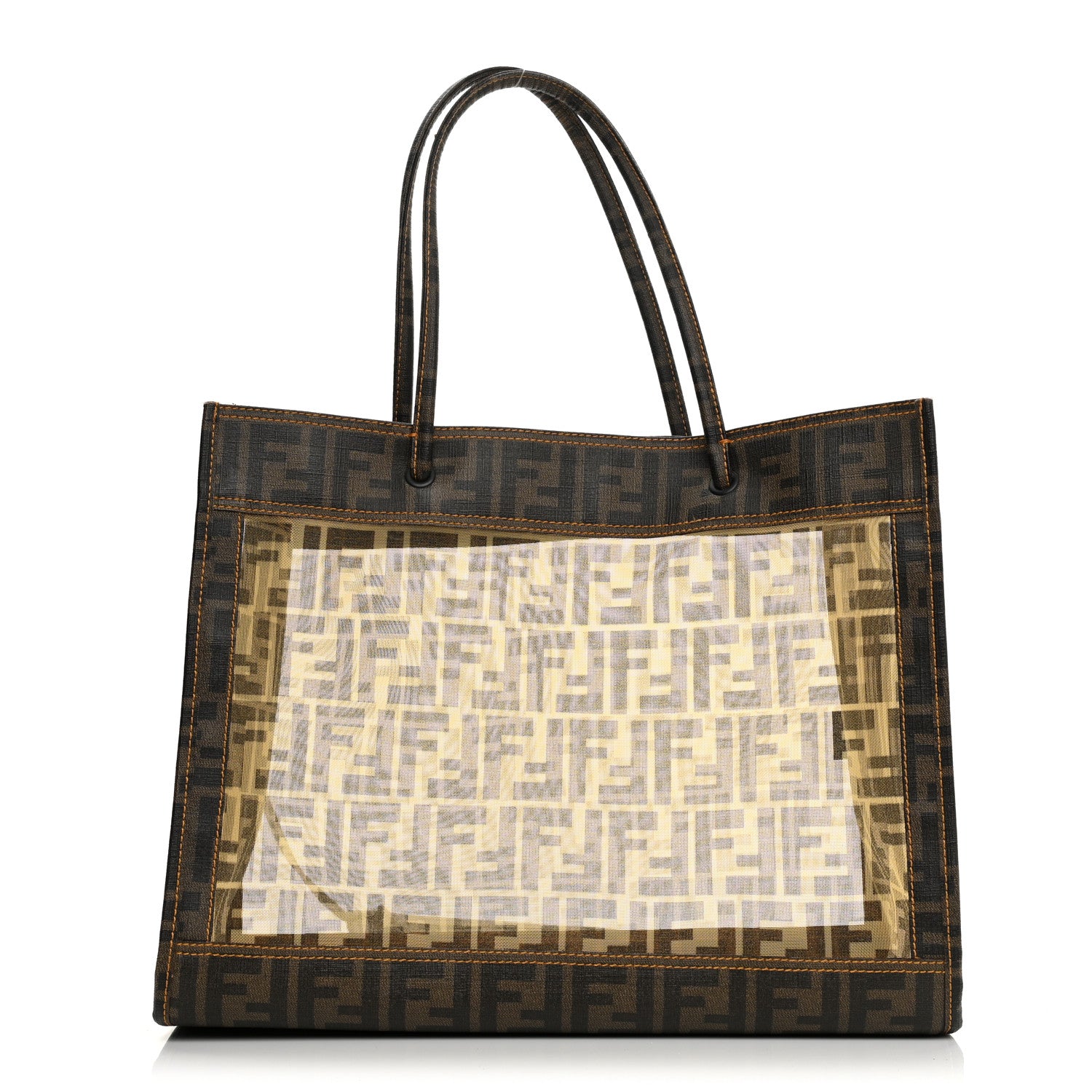 Fendi Mesh Glazed Fabric FF 1974 Tote Tobacco 1110162 – FASHIONPHILE