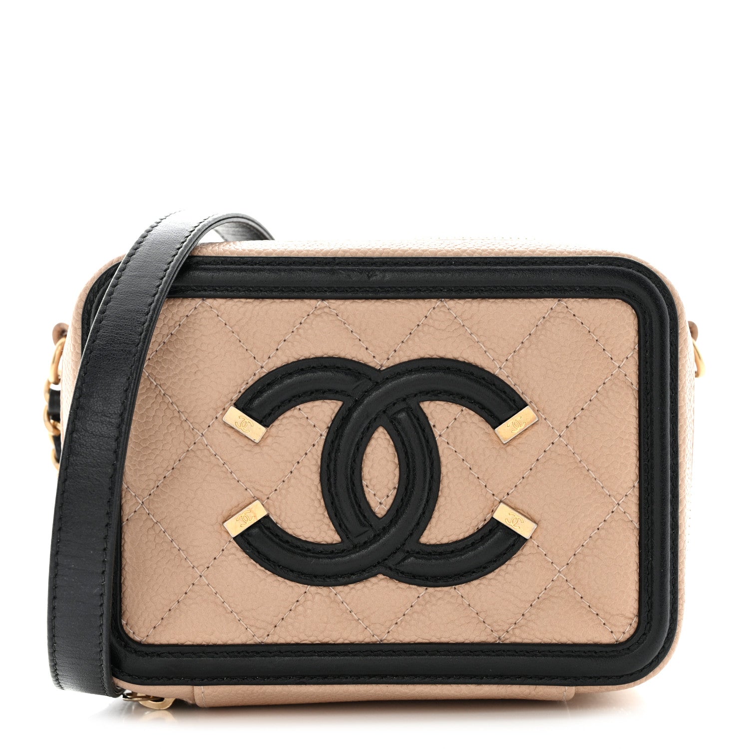 Chanel Caviar Quilted CC Filigree Vanity Clutch With Chain Beige Black 1 of 13