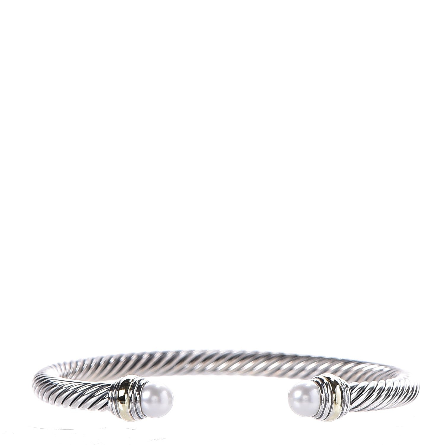 David Yurman Sterling Silver 14K Yellow Gold Pearl 5mm Cable Classics Bracelet 1 of 5