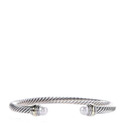 David Yurman Sterling Silver 14K Yellow Gold Pearl 5mm Cable Classics Bracelet 1 of 5