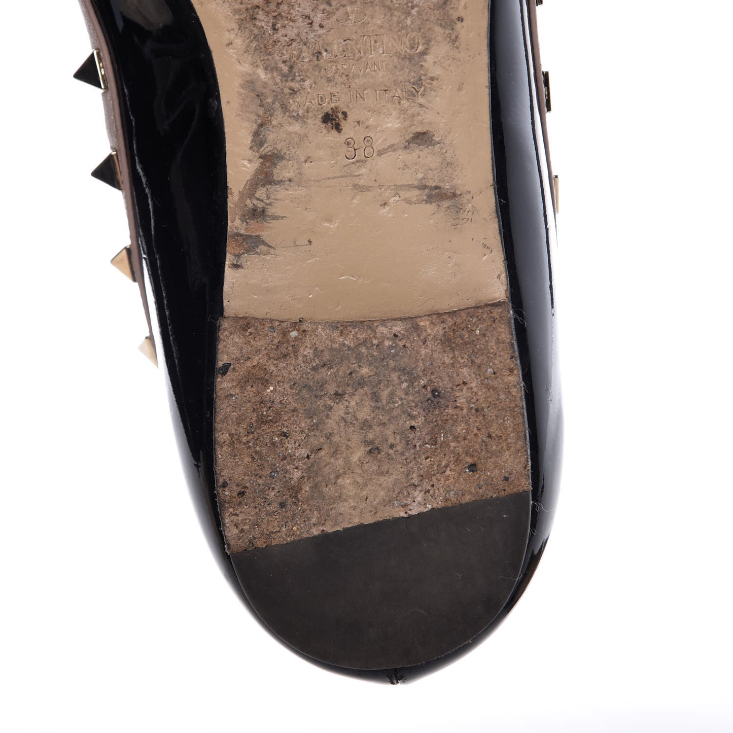 Patent Nappa Rockstud Ballerina Flats 38 Black Poudre
