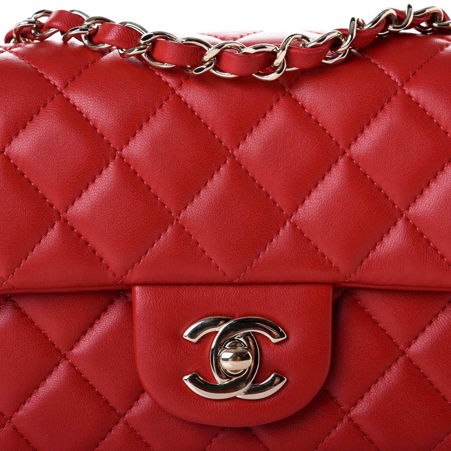Lambskin Quilted Mini Rectangular Flap Red