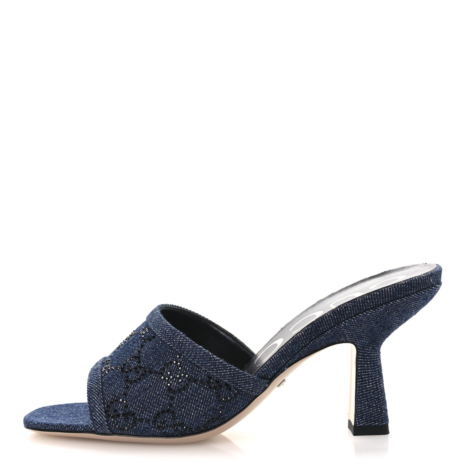 Gucci Denim Crystal GG Monogram Mules 36.5 Blue 1 of 11