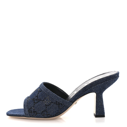 Gucci Denim Crystal GG Monogram Mules 36.5 Blue 1 of 11