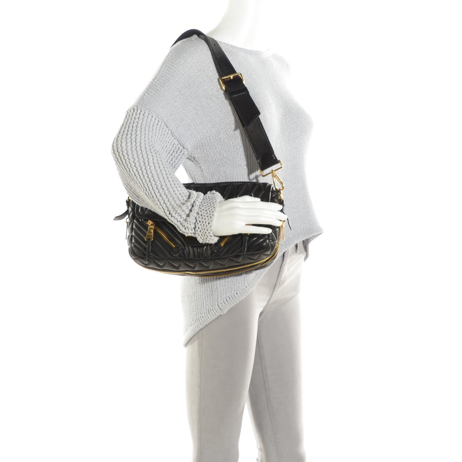 Miu Miu Nappa Large Biker Shoulder Bag Black 2 of 7
