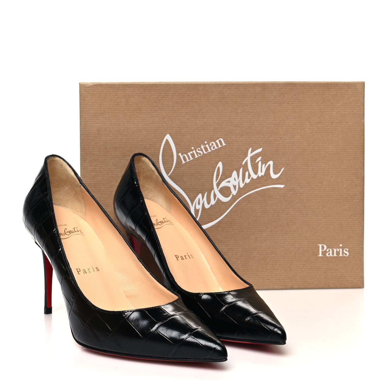 Christian Louboutin Calfskin Crocodile Embossed Kate 85 Pumps 36 Black 8 of 8