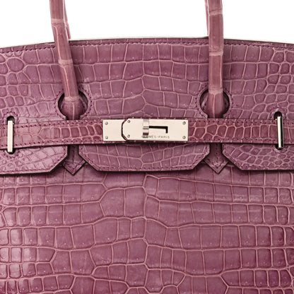 Hermes Shiny Porosus Crocodile Birkin 35 Violet 8 of 10