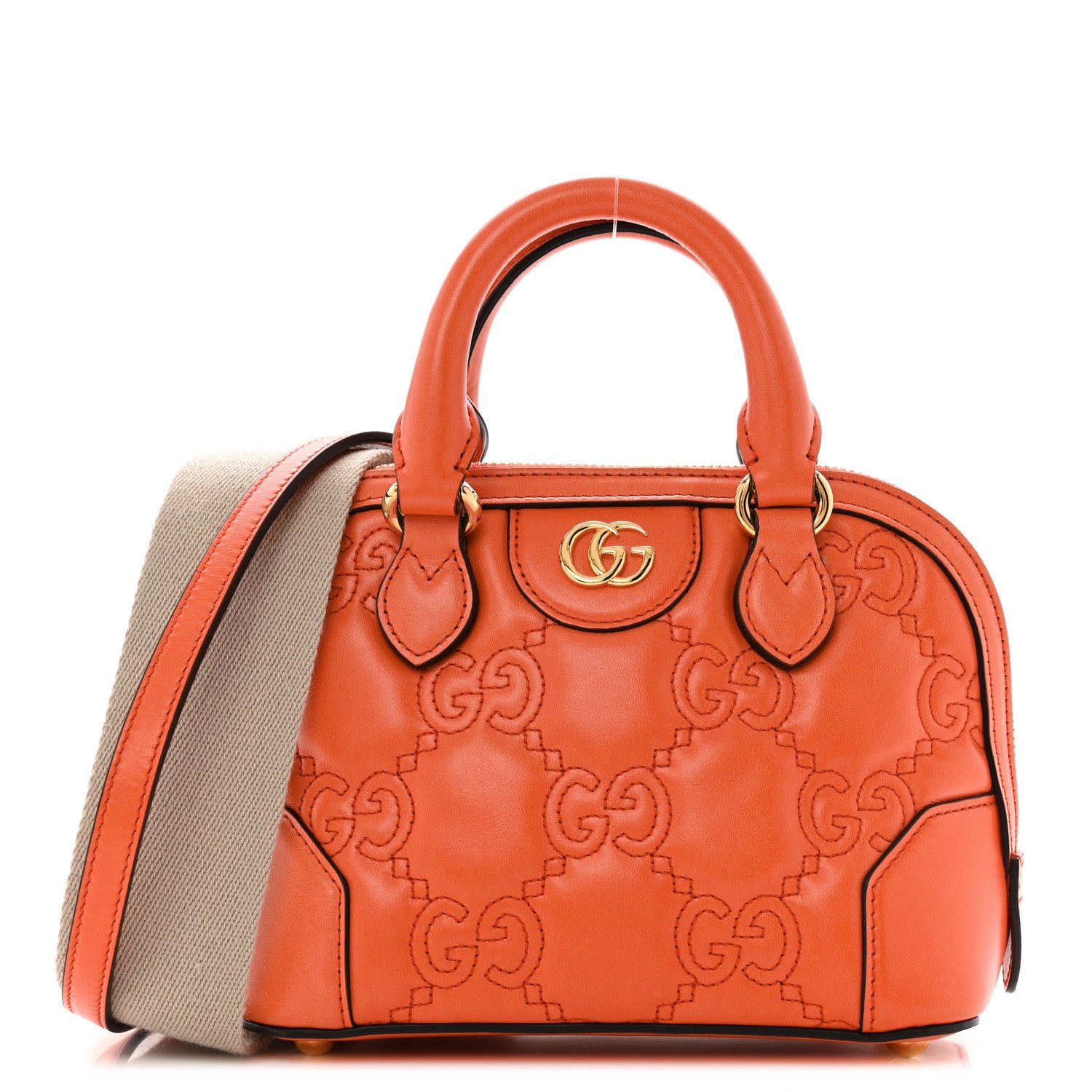 Gucci Calfskin GG Matelasse Mini Top Handle Bag Spring Orange Natural 1 of 12