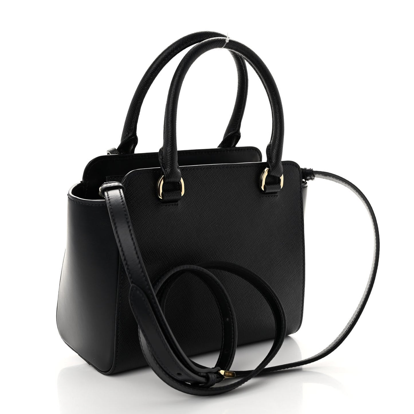 Saffiano Soft Calfskin Mini Zippered Crossbody Tote Black