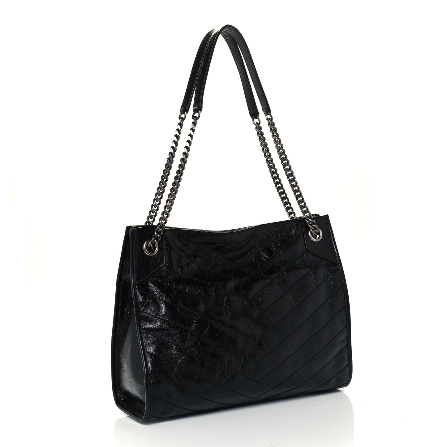 Crinkled Calfskin Matelasse Monogram Medium Niki Shopper Tote Black