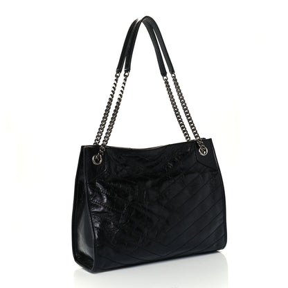 Saint Laurent Crinkled Calfskin Matelasse Monogram Medium Niki Shopper Tote Black 3 of 10