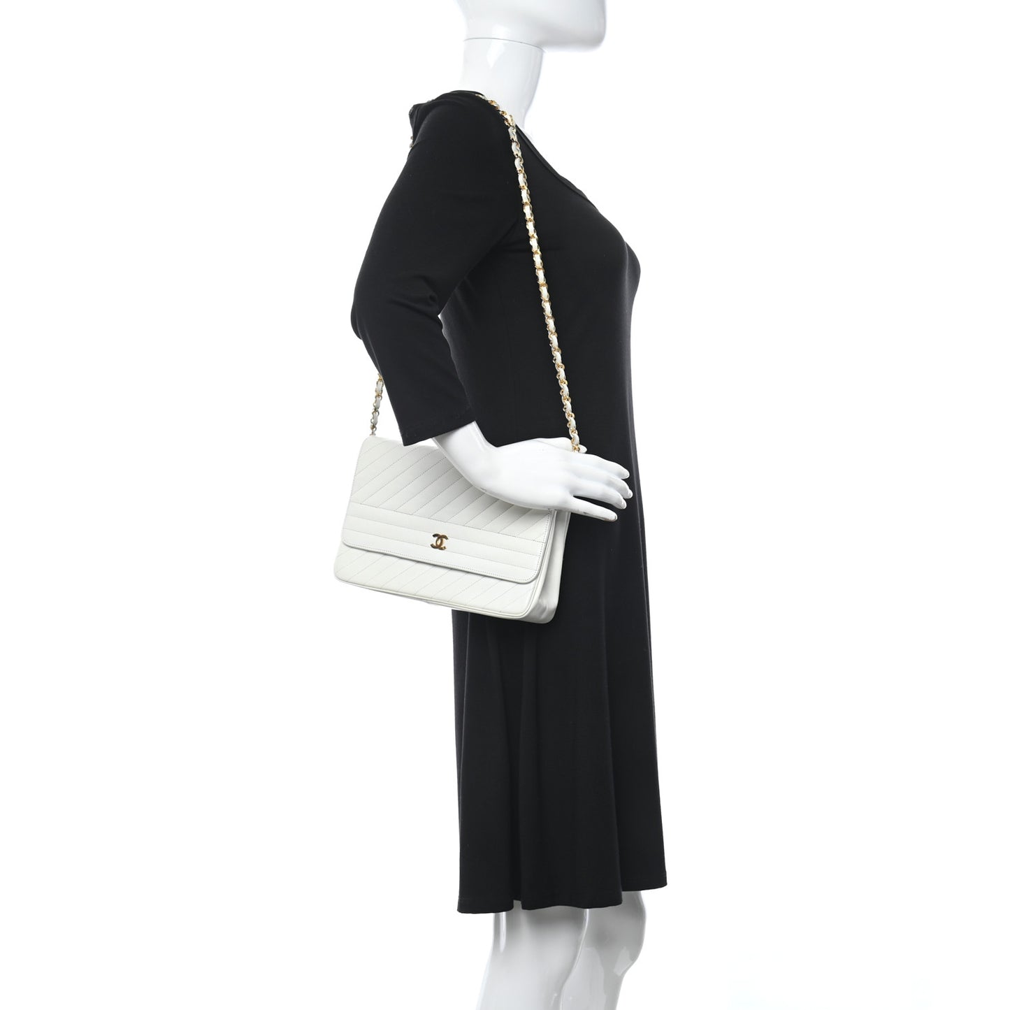 Lambskin Diagonal Quilted Small Single Flap White