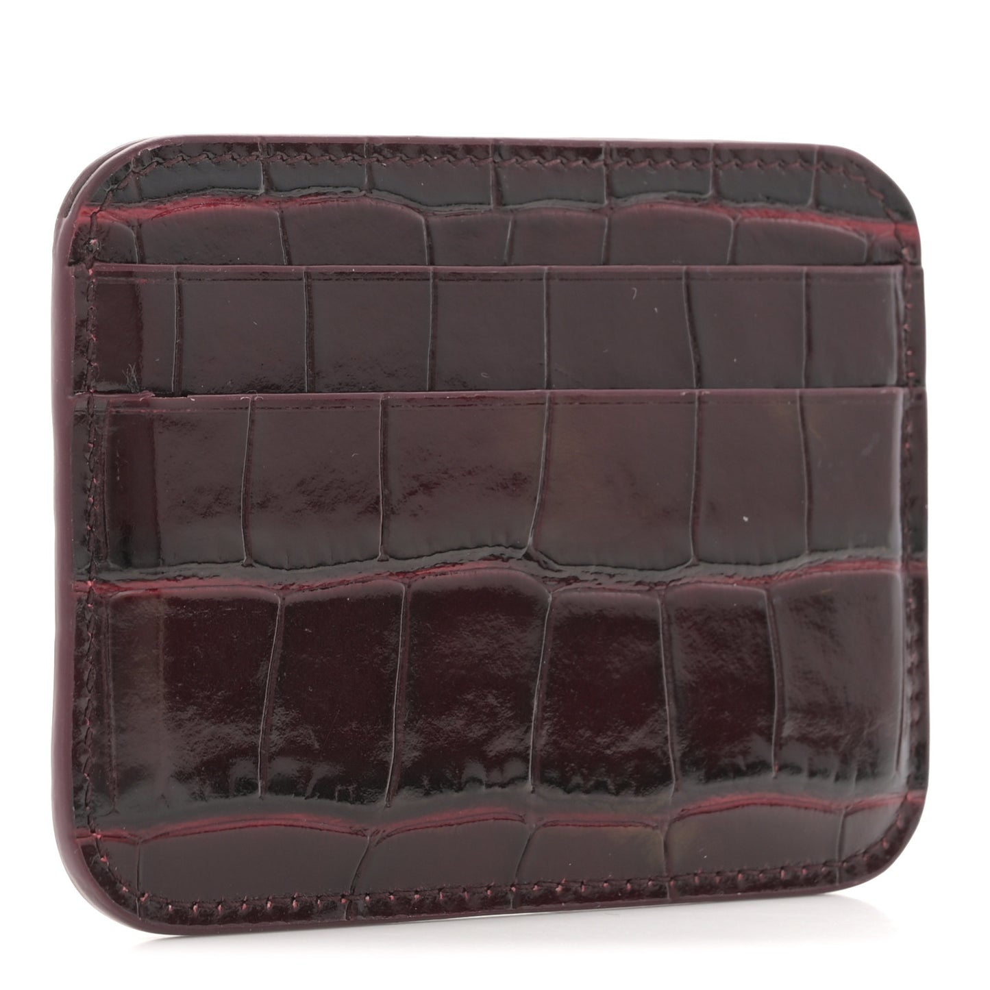 Shiny Calfskin Logo Crocodile Embossed Cash Rounded Card Holder Dark Red