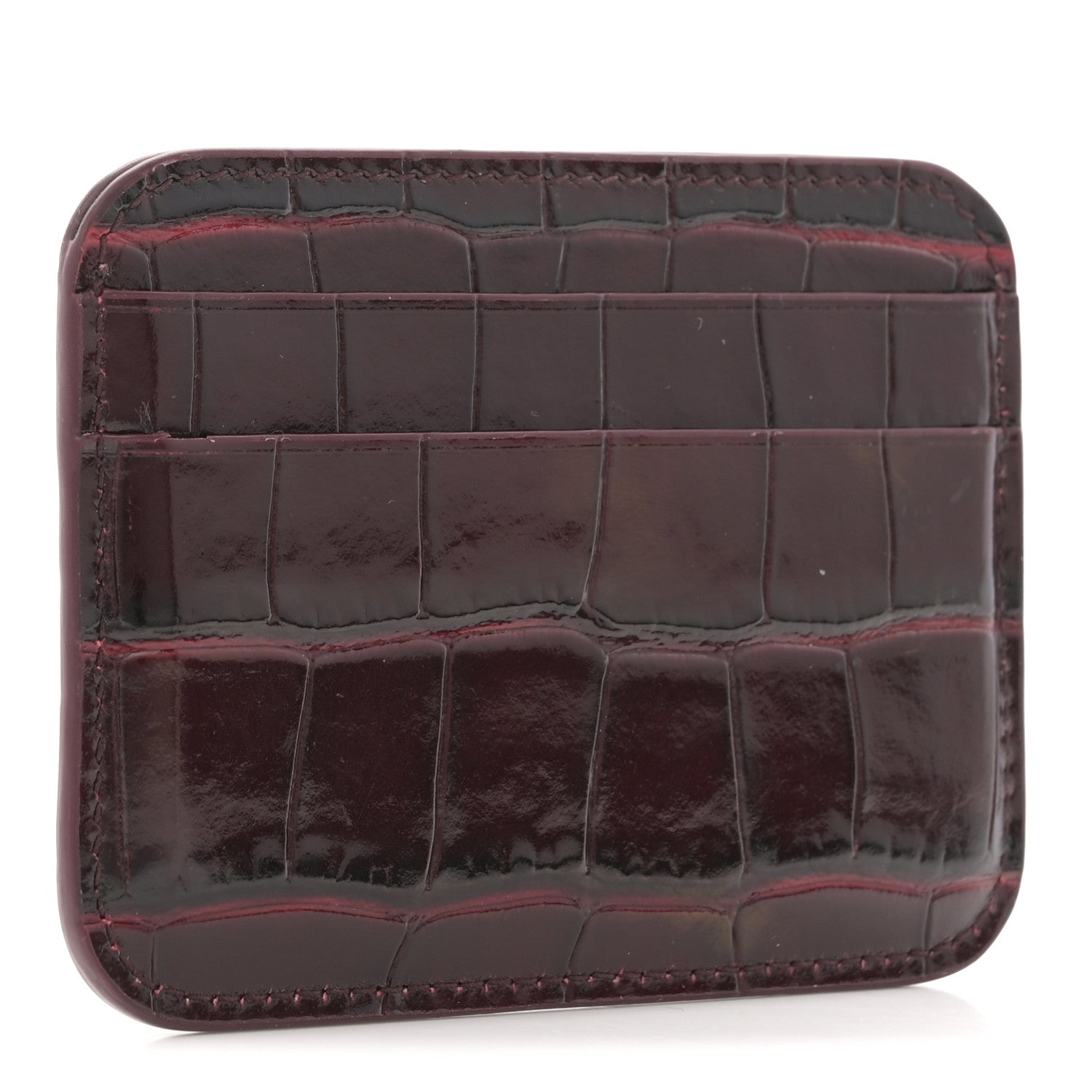 Balenciaga Shiny Calfskin Logo Crocodile Embossed Cash Rounded Card Holder Dark Red 3 of 8