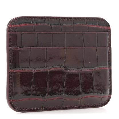 Balenciaga Shiny Calfskin Logo Crocodile Embossed Cash Rounded Card Holder Dark Red 3 of 8