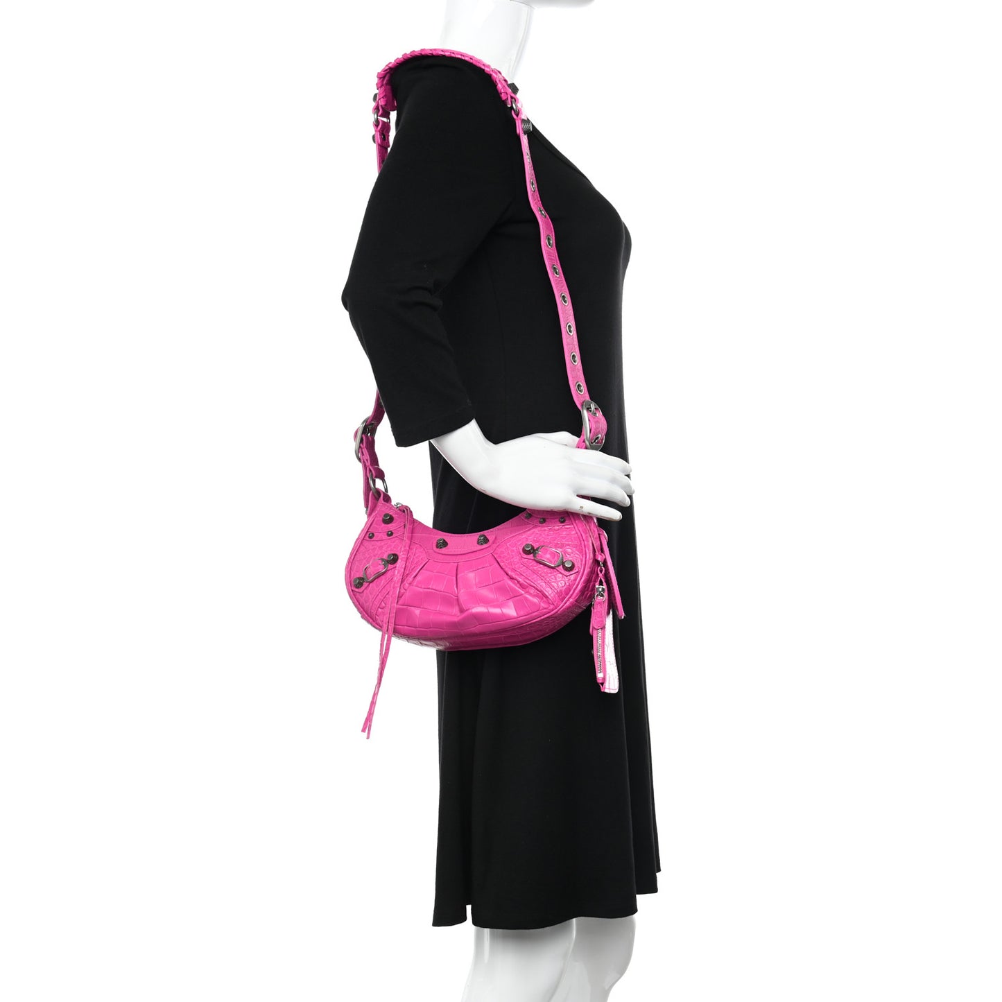 Extra Supple Calfskin Crocodile Embossed XS Le Cagole Shoulder Bag Lipstick Pink