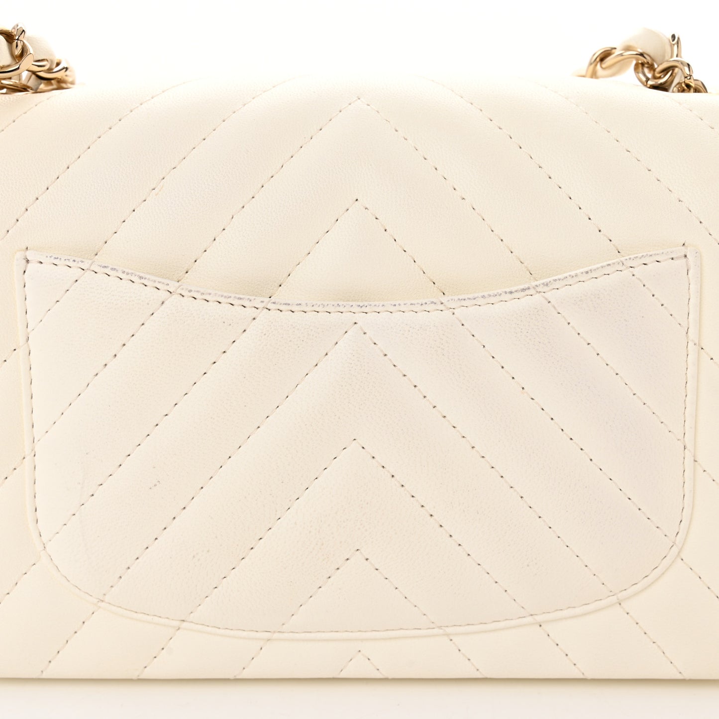 Lambskin Chevron Quilted Mini Rectangular Flap White