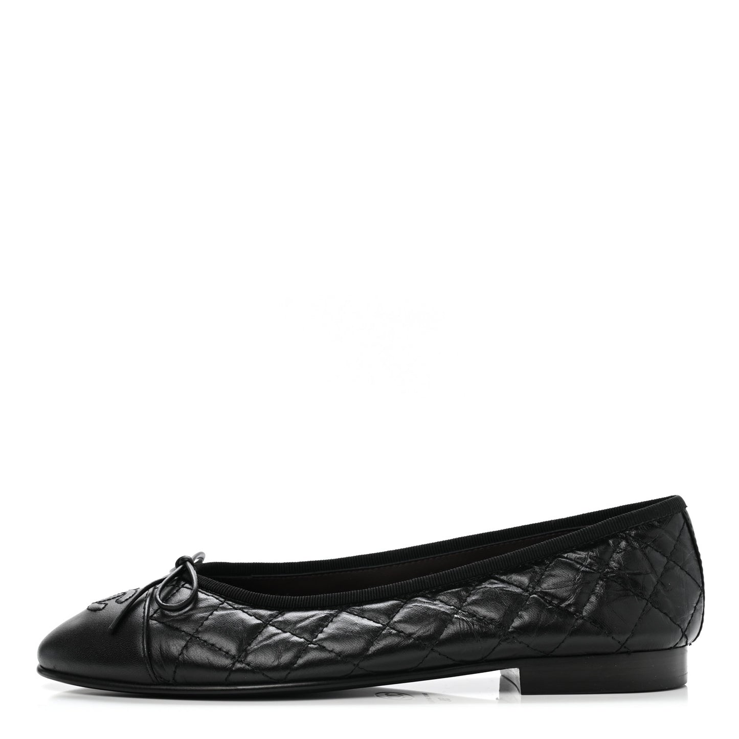 Aged Calfskin Quilted CC Cap Toe Ballerina Flats 38 Black
