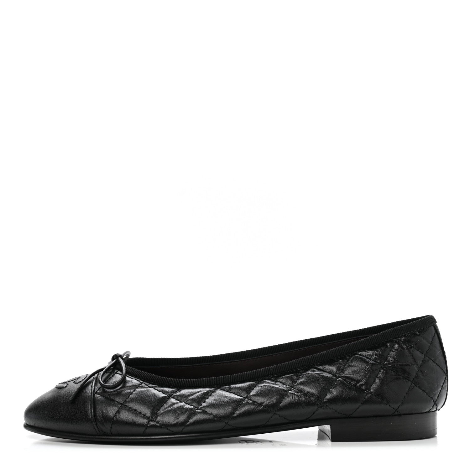 Chanel Aged Calfskin Quilted CC Cap Toe Ballerina Flats 38 Black 1 of 9