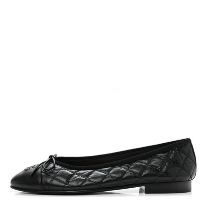 Chanel Aged Calfskin Quilted CC Cap Toe Ballerina Flats 38 Black 1 of 9