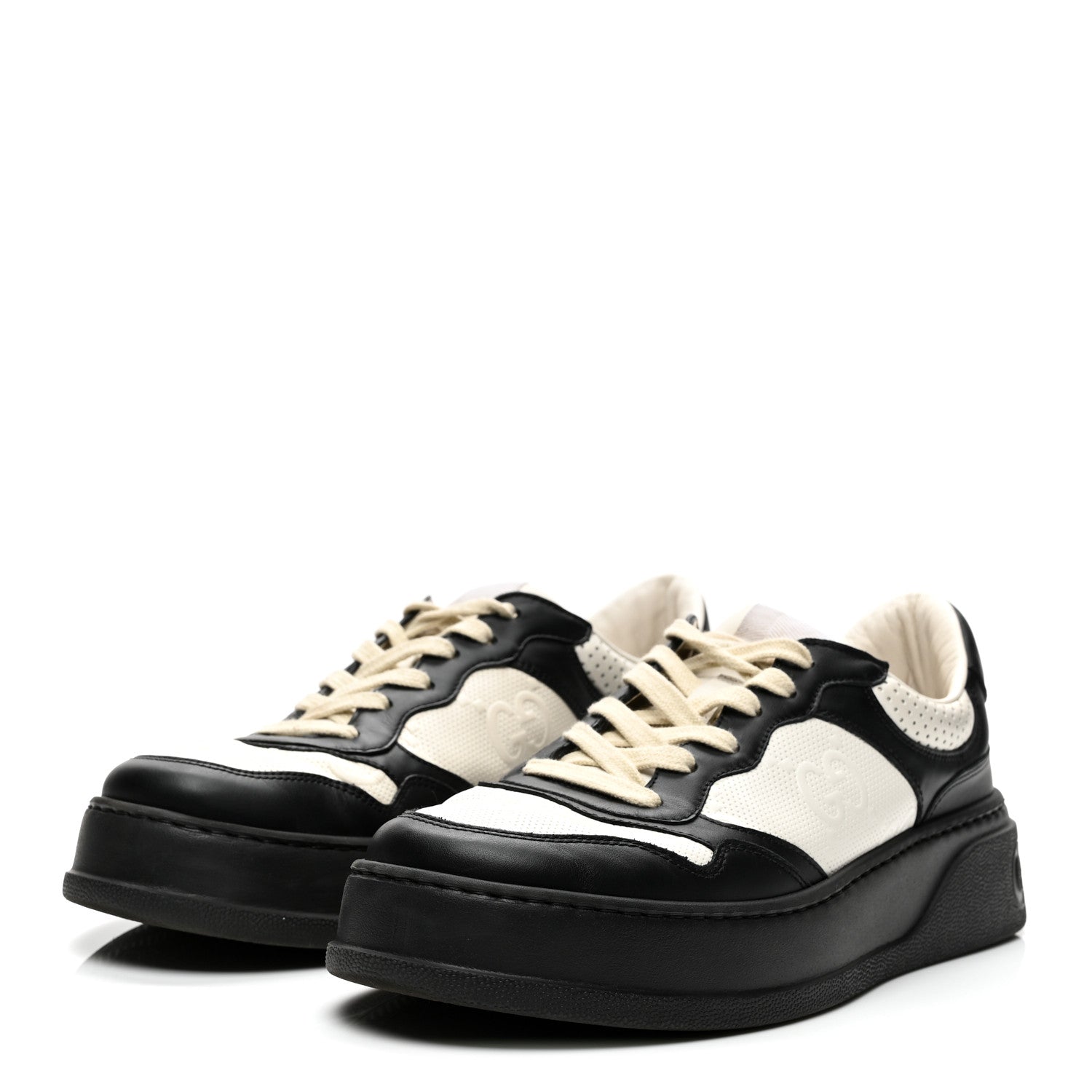 Gucci Calfskin GG Tennis Embossed Perforated Mens Interlocking G 55mm Sneakers 8.5 Black White 3 of 10