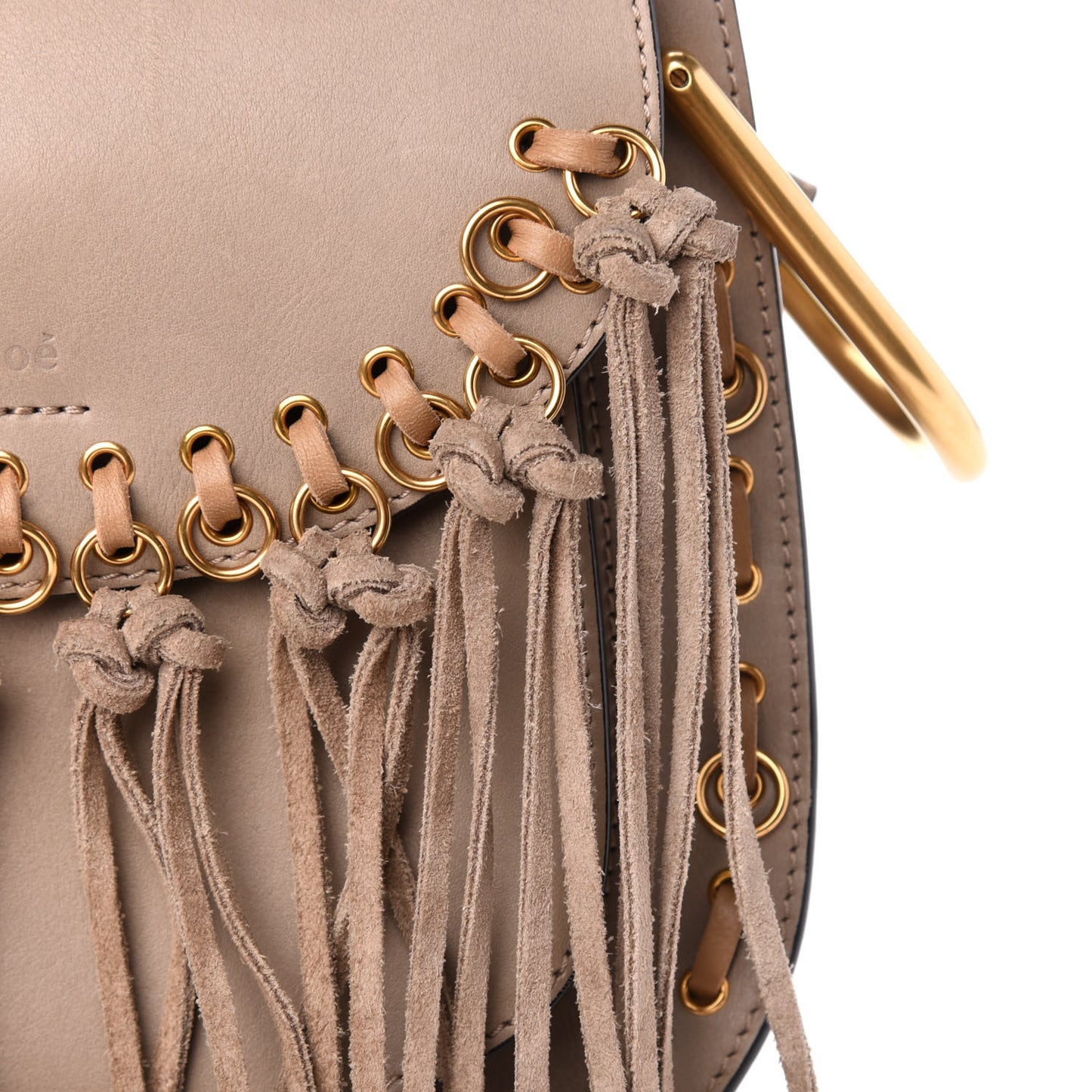 Calfskin Suede Small Hudson Fringe Shoulder Bag Motty Grey