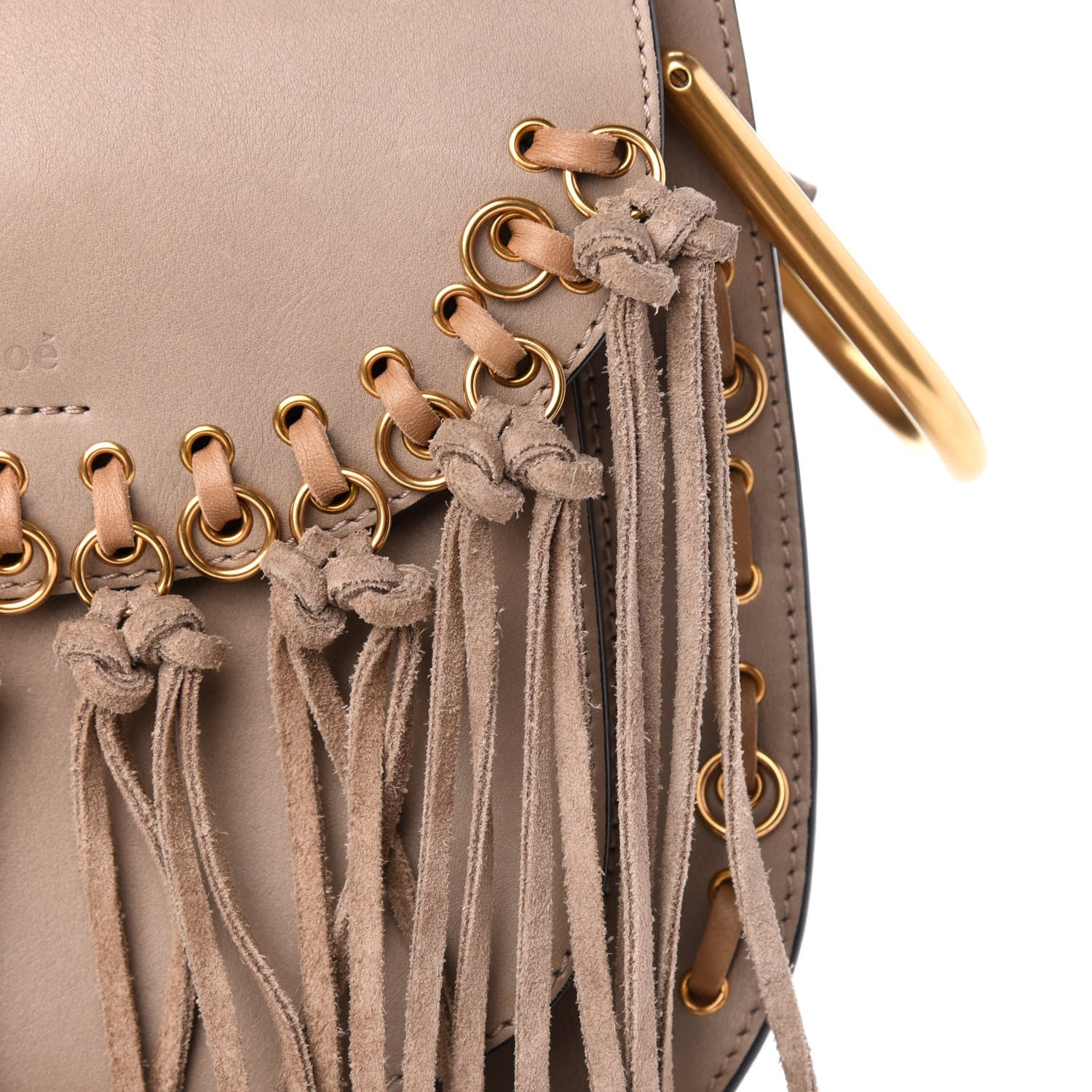 Chloe Calfskin Suede Small Hudson Fringe Shoulder Bag Motty Grey 10 of 12
