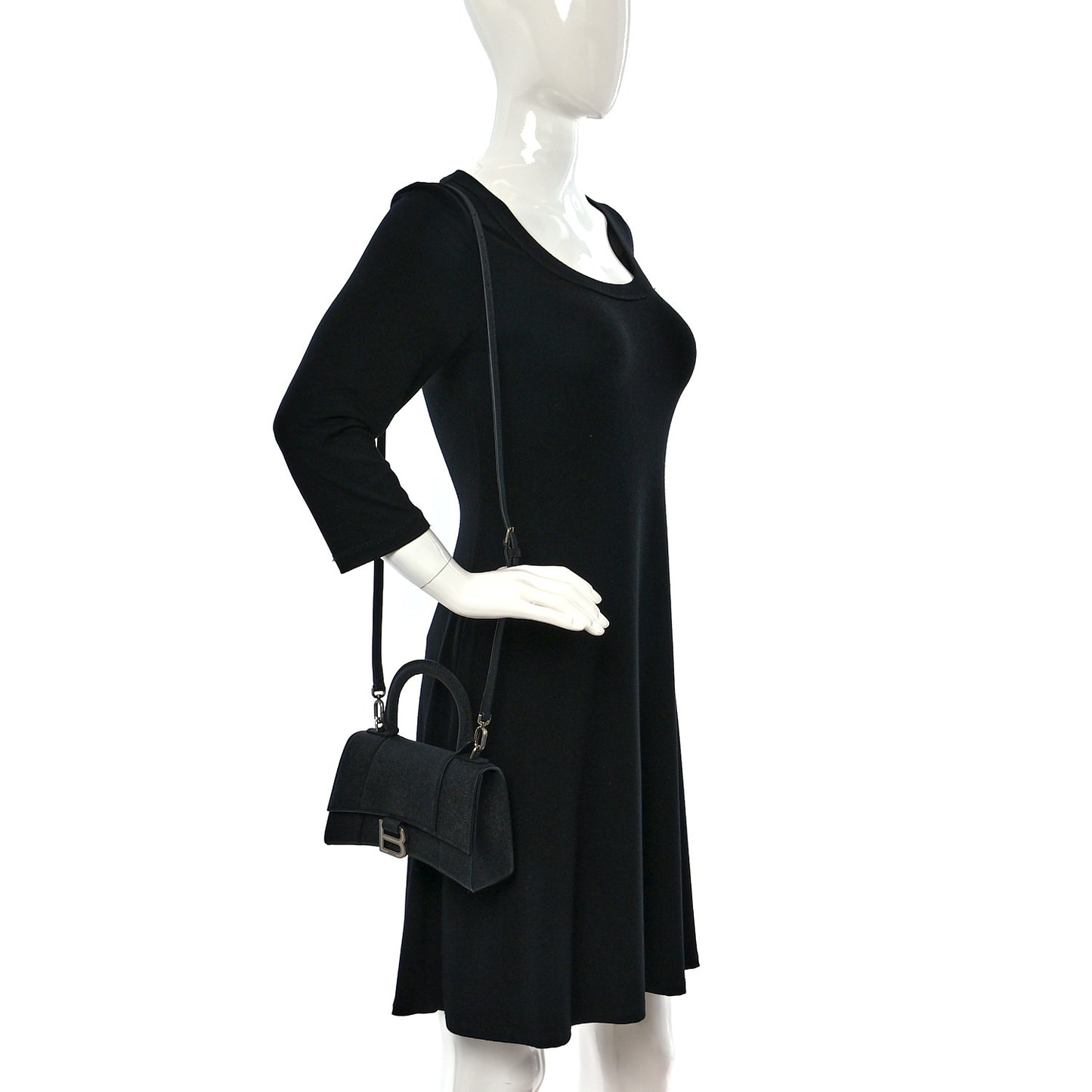 Glitter Fabric Hourglass Top Handle Bag XS Black