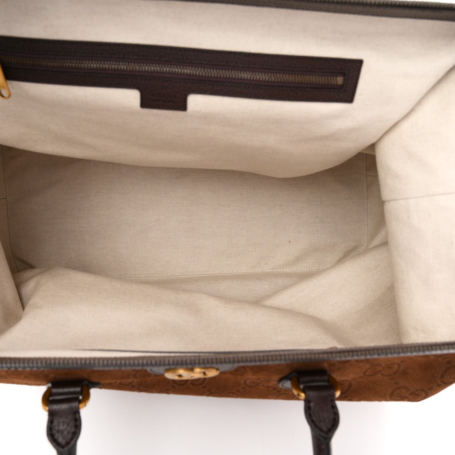 Gucci Suede Jumbo GG Debossed Textured Dollar Calfskin Savoy Travel Bag Wood Brown Chocolate 4 of 9
