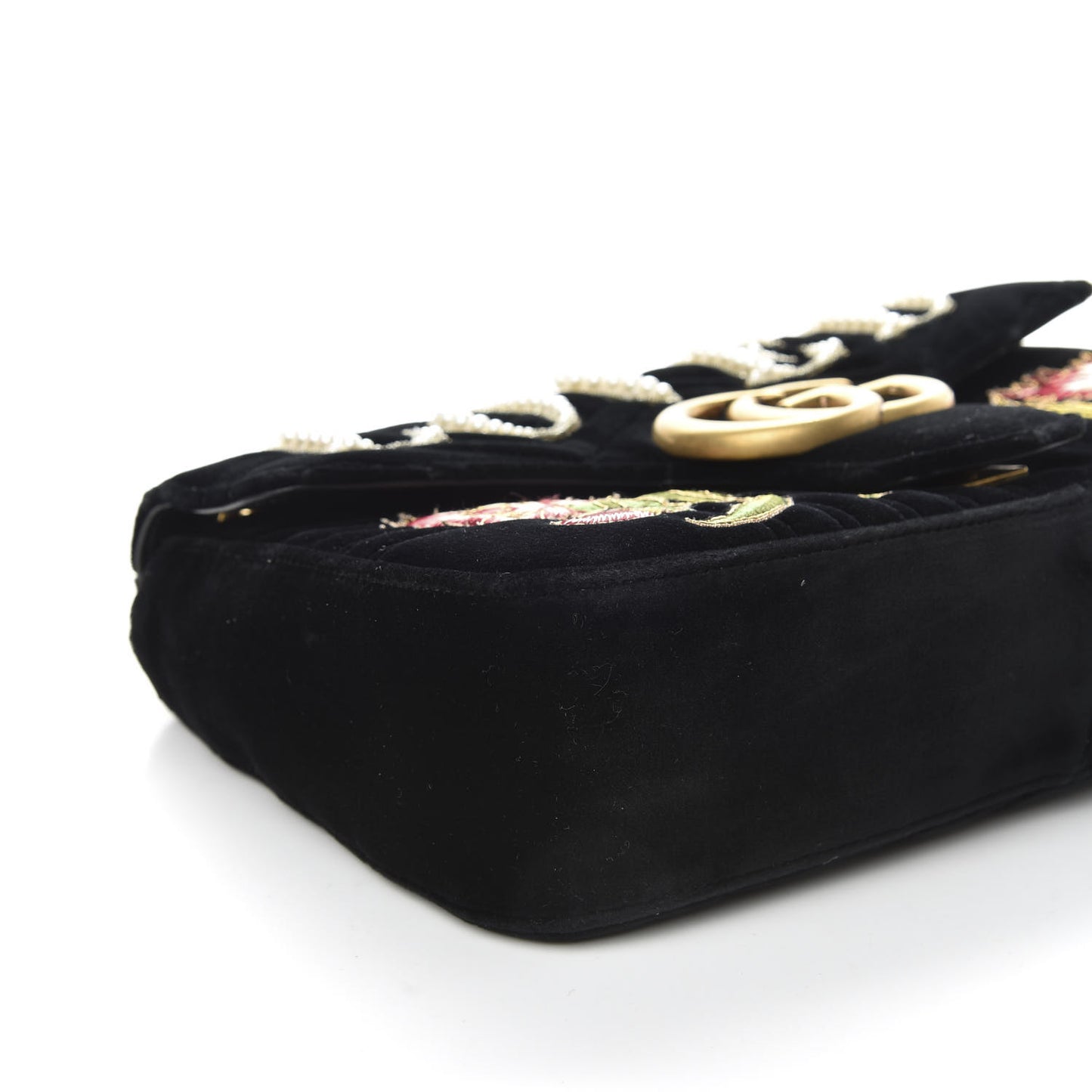 Velvet Matelasse Loved Embroidered Medium GG Marmont Shoulder Bag Black