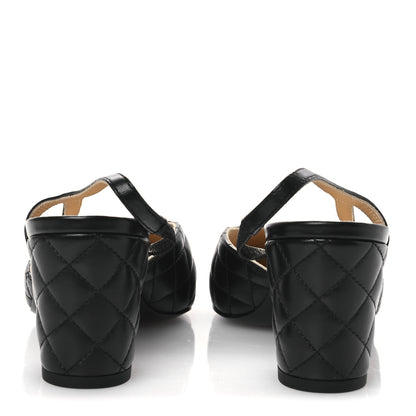 Chanel Lambskin Patent Calfskin Quilted Cap Toe CC Slingback Pumps 38 Black 6 of 11