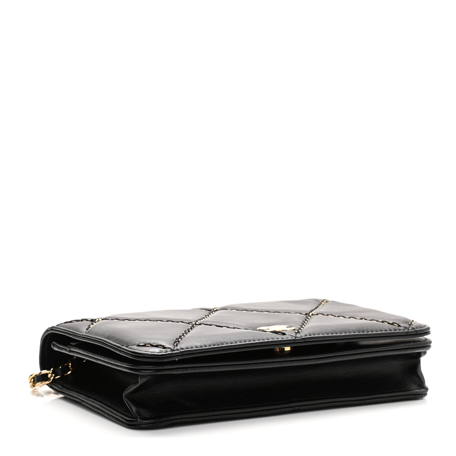 Chanel Lambskin Double Stitch Quilted Wallet On Chain WOC Black 5 of 12