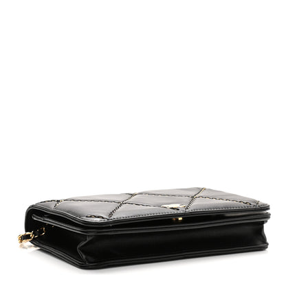 Chanel Lambskin Double Stitch Quilted Wallet On Chain WOC Black 5 of 12
