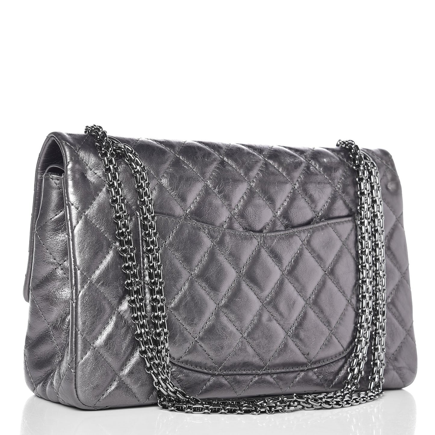 Metallic Aged Calfskin Quilted 2.55 Reissue 226 Flap Dark Silver