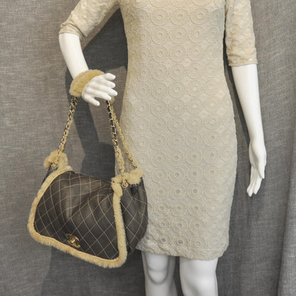 Chanel Shearling Fur and Lambskin Quilted Flap Bag Metallic Bronze 2 of 9